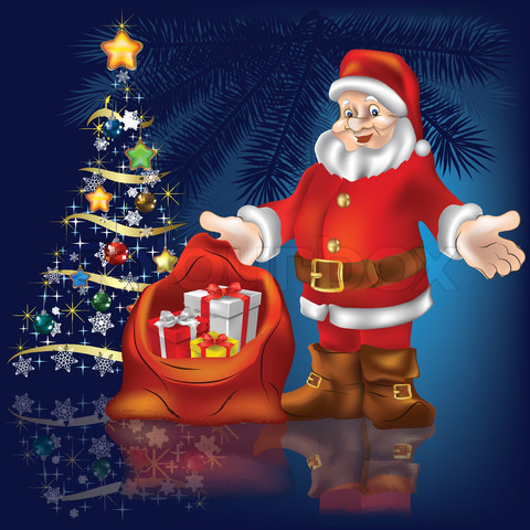 santa-claus-and-gifts-on-blue-background